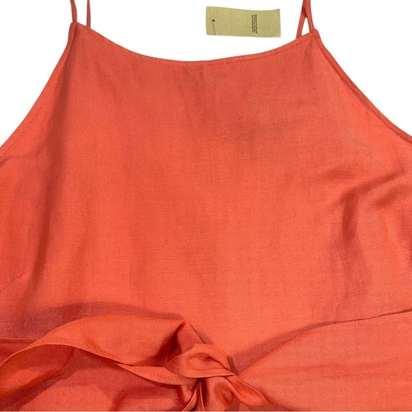 NWT LOFT Petites Coral Linen Blend Midi Dress with Tie Waist and Pockets 18P - Picture 3 of 6